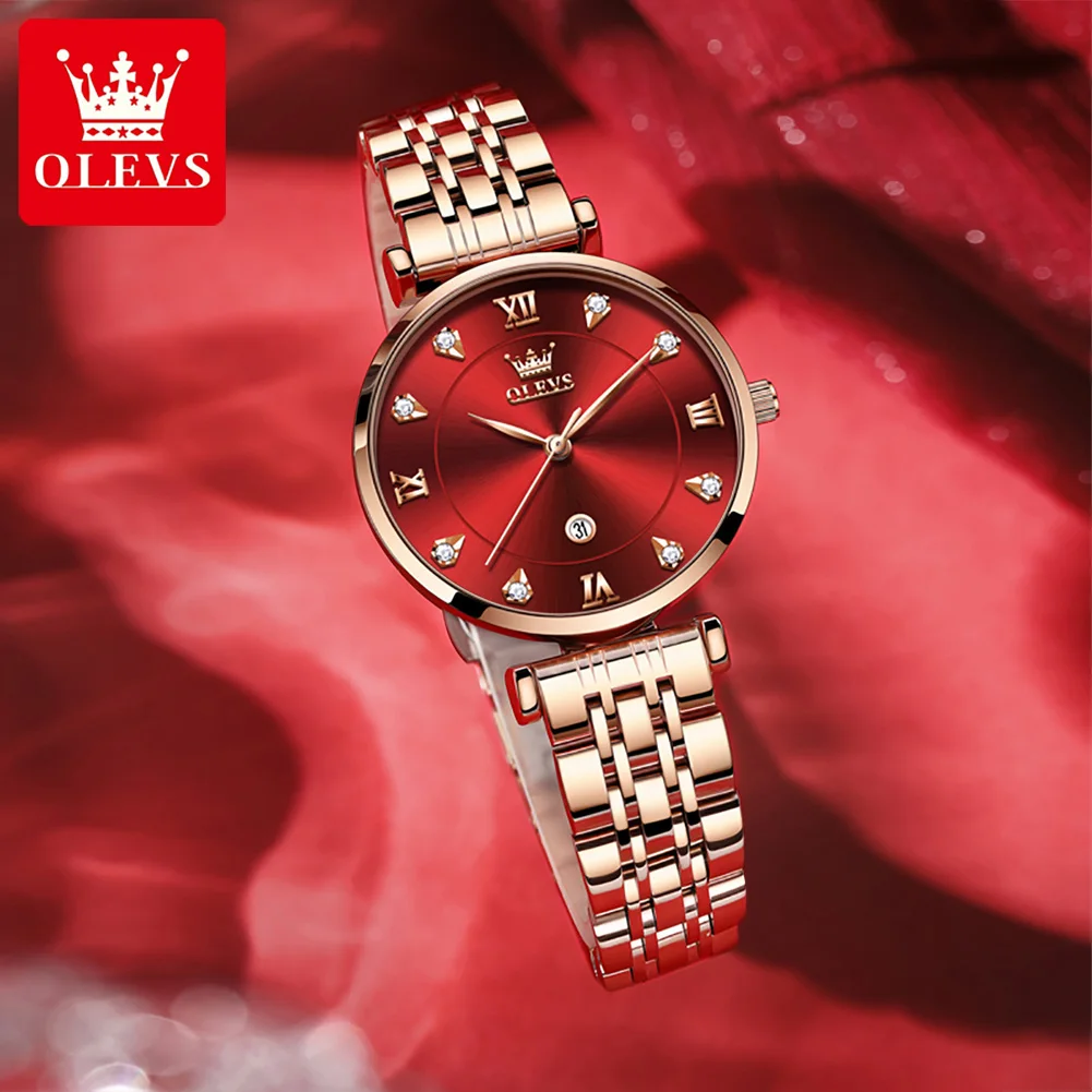 

Brand OLEVS 5866 Top Luxury Stainless Steel Wrist Watch Fashion Lady Watches Luxury calendar Waterproof Womans Brand Accessory