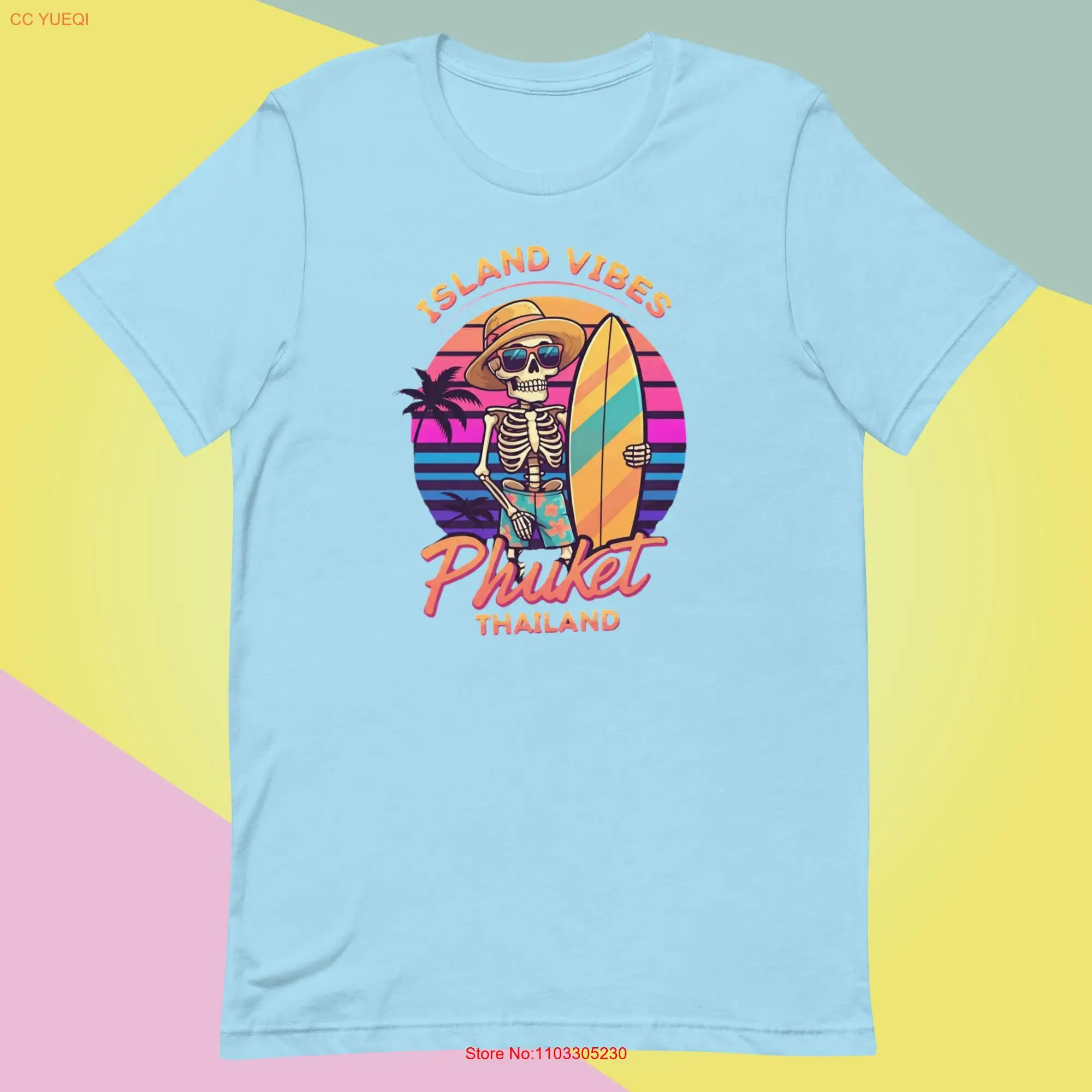 Футболка Skeleton Surfer Phuket Beach Ретро 80-х Wave Rider Таиланд Одяг для серфинга с длинными или