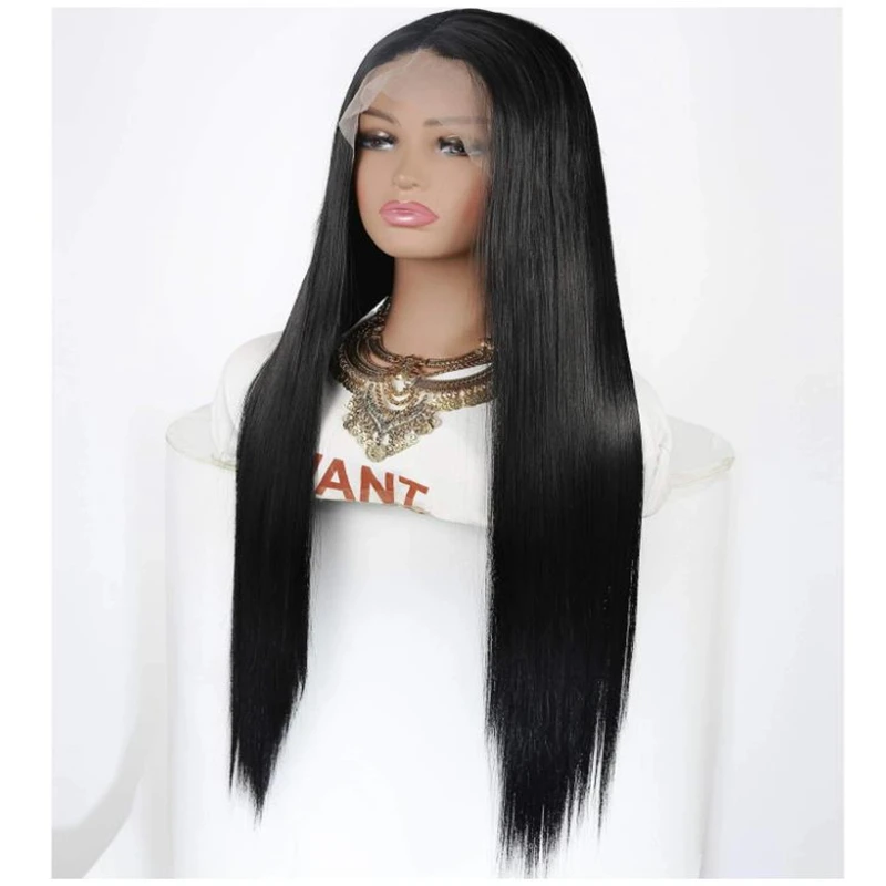 Wigs 180%Density 26Inch Natural Black Soft Long Straight Glueless Lace Front Wig For Women With Baby Hair Natural Hairline