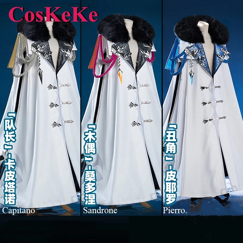

CosKeKe Capitano/Sandrone/Pierro Cosplay Anime Game Genshin Impact Costume Fatui Fashion Cloak Unisex Party Role Play Clothing