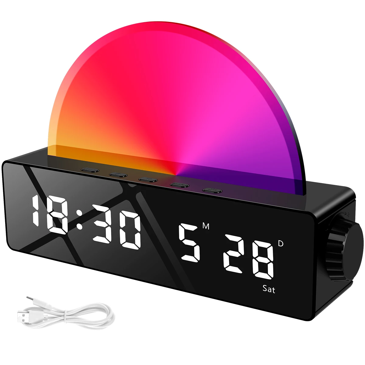 

Sunrise Night Light Alarm Clock with FM Radio USB Rechargeable Dimmable Bedside Lamp Smart Sun Light Wake Up Nature Sounds