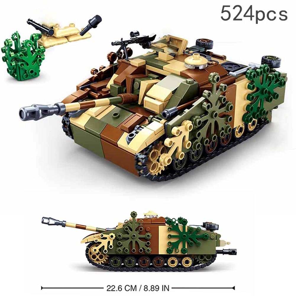 

City 524pcs WW2 Tank Building Blocks MOC Military Assault Gun Tank Soldiers Model Bricks Army toys For Children Boys Gifts