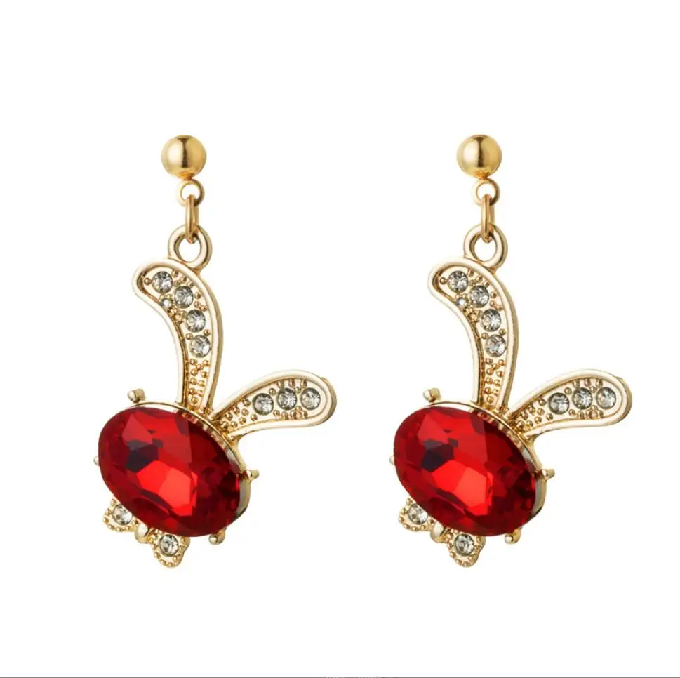 

1pair Cute Rabbit Stud Earrings Chinese Style Zodiac Rabbit Year Imitation Jade Trendy Earrings Female Birthday Gift F1626