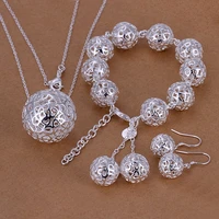 linjing fine 925 sterling silver wedding women jewelry exquisite hollow necklace bracelets earrings set fashion jewelry set
