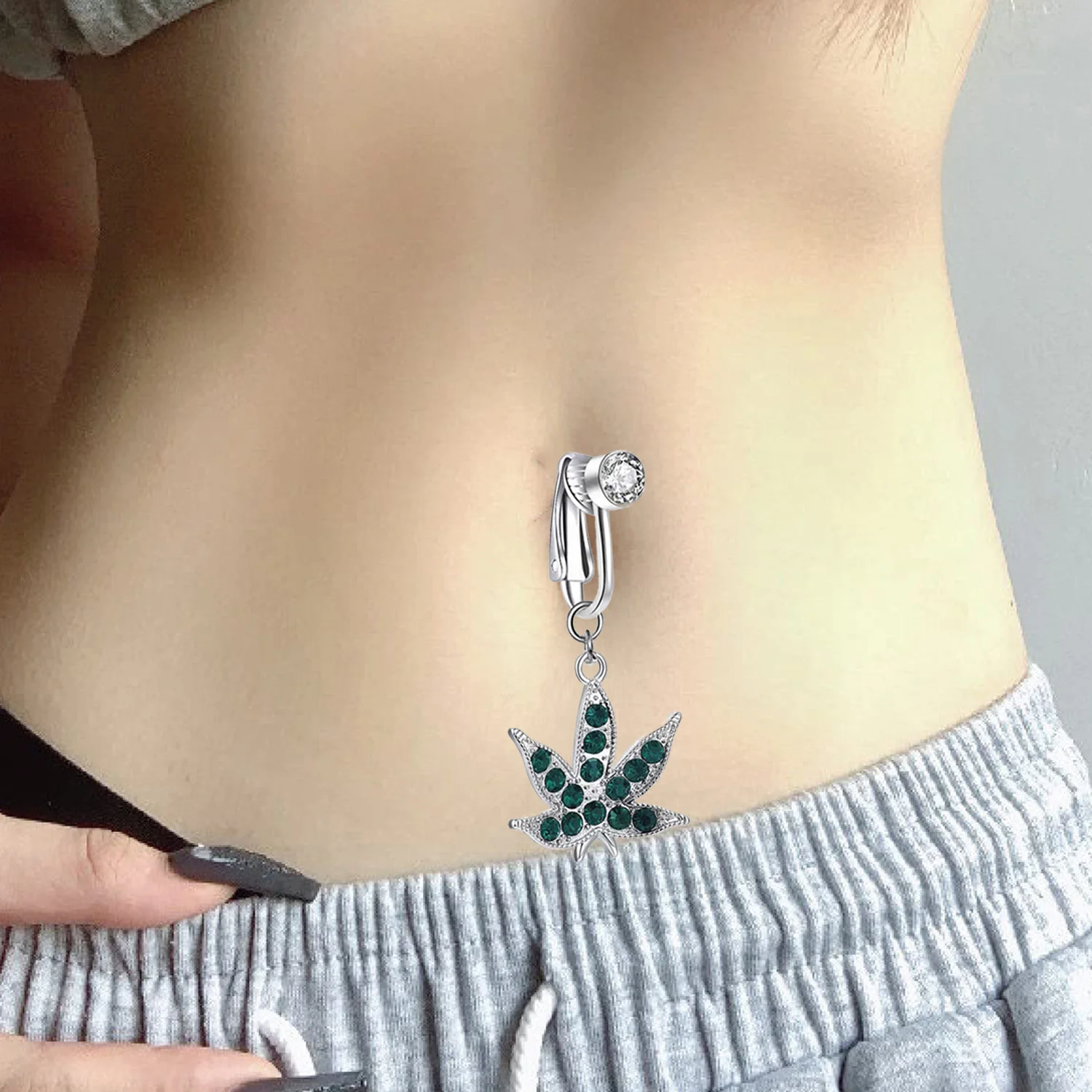 

Кольцо для пупка женское с кристаллами, ювелирное изделие в виде кленового листа, висячее украшение для пирсинга живота, пупка