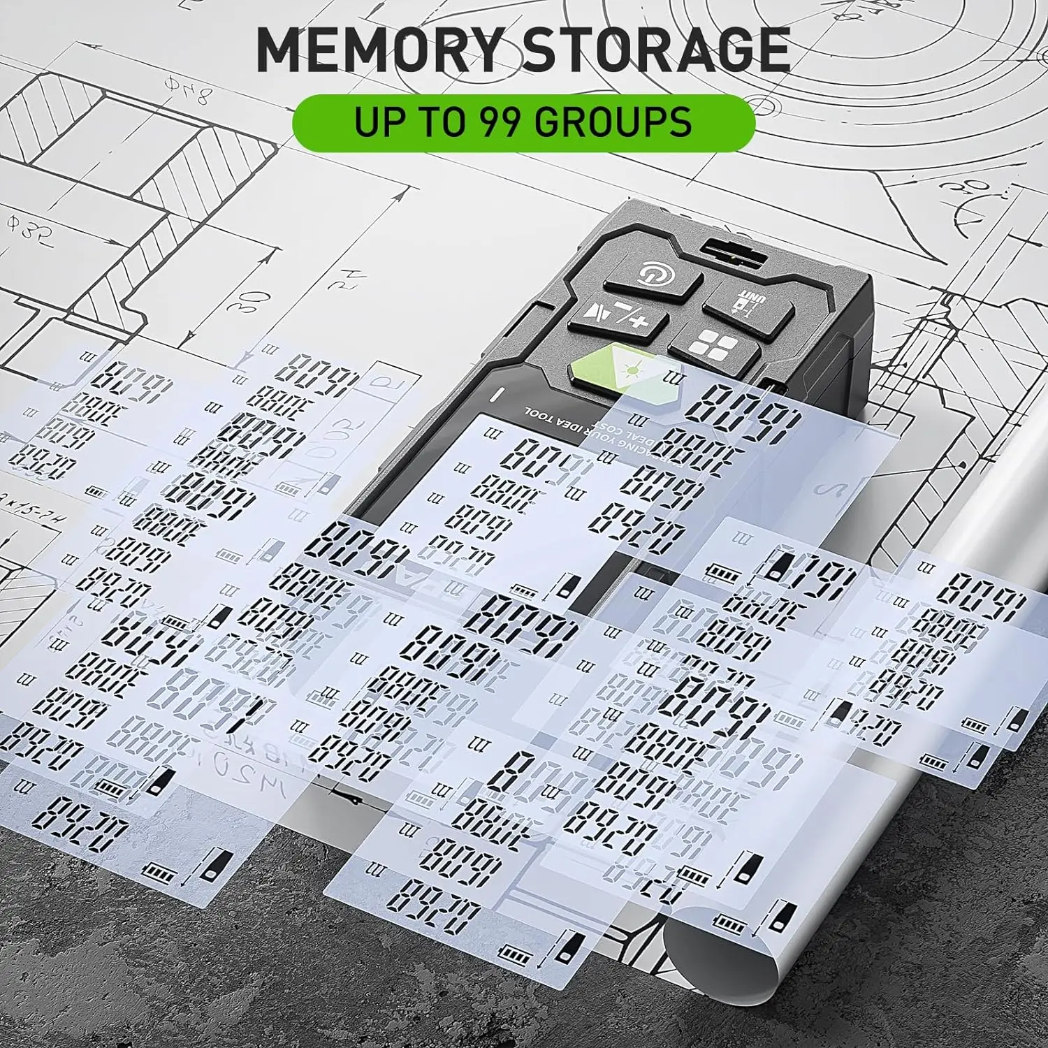 Dalmierz laserowy Huepar DM 50m-120m dalmierz z jednym poziomem bąbelkowym i podświetlanym wyświetlaczem LCD M/in/Ft/Ft+in przełączaniem