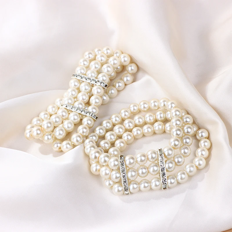 Браслет из стекла с имитацией жемчуга 3 ряда