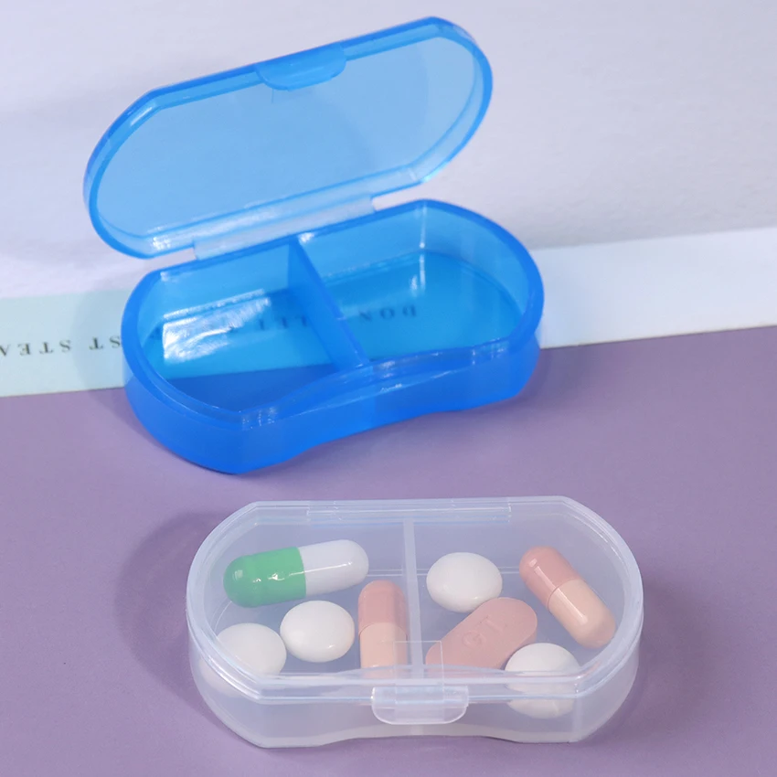 1PC Mini Porable 2 Grid Cute Small Pill Cases Distributed Storage Box Plastic Transparent Box Health Care Pill Cases