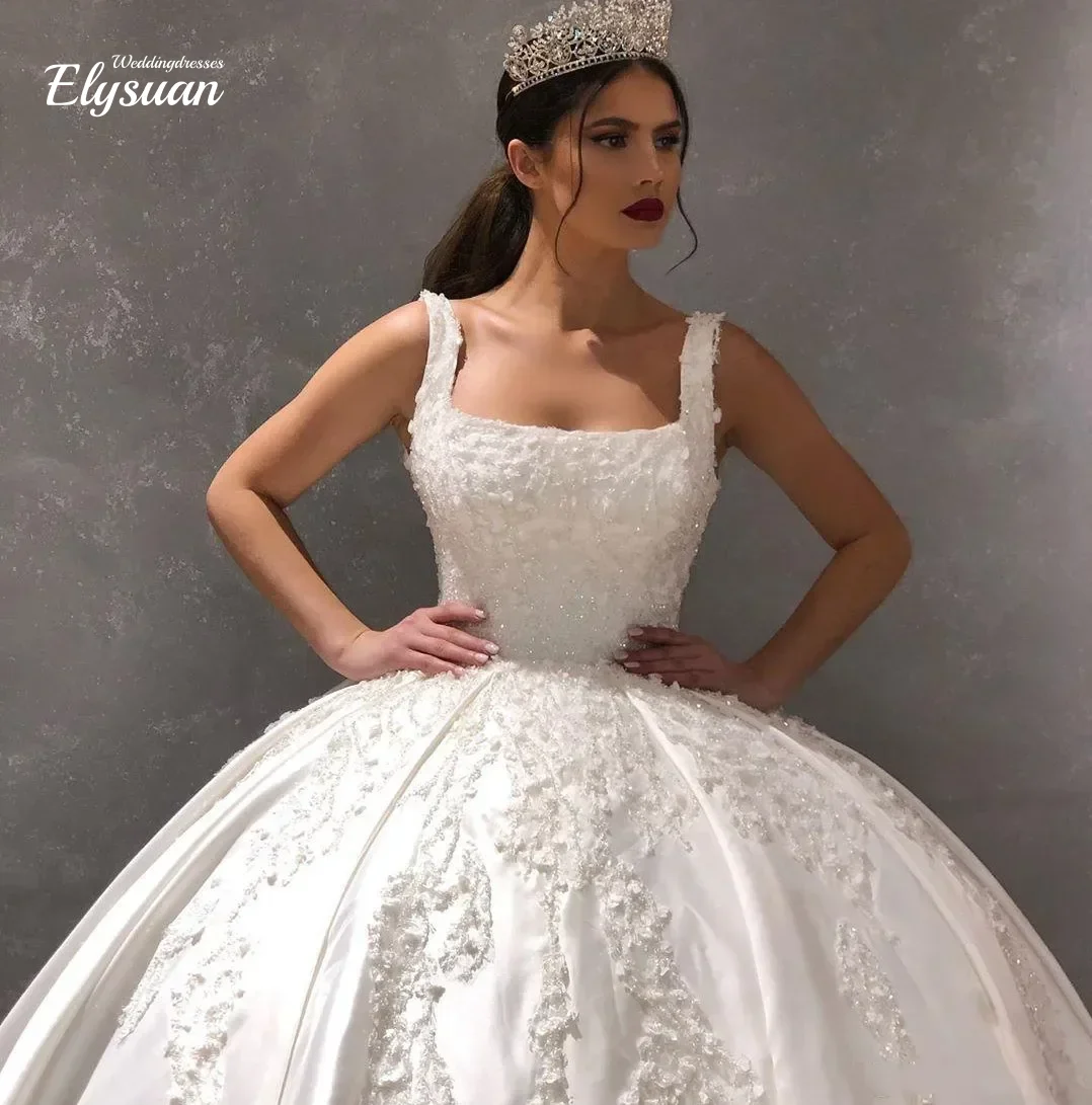 Фото Изысканные свадебные платья с квадратным вырезом, расшитые пайетками и жемчугом, кружевные бальные платья, свадебные наряды (Robe De Mariee, Vestidos De Noiva) №2