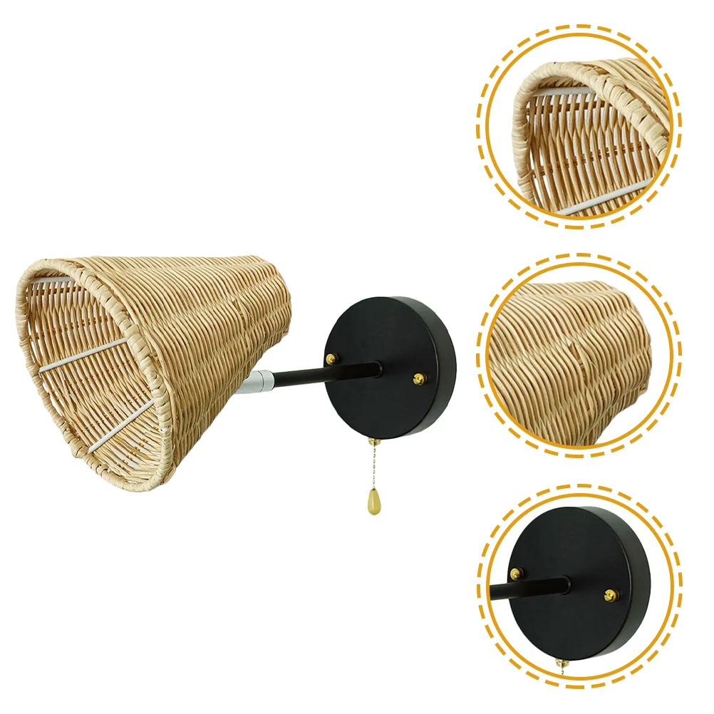 

Wall Light Lamp Sconce Rattan Wicker Lights Bedroom Shade Lighting Lampshade Mount Bedside Woven Rustic Farmhouse Fixture