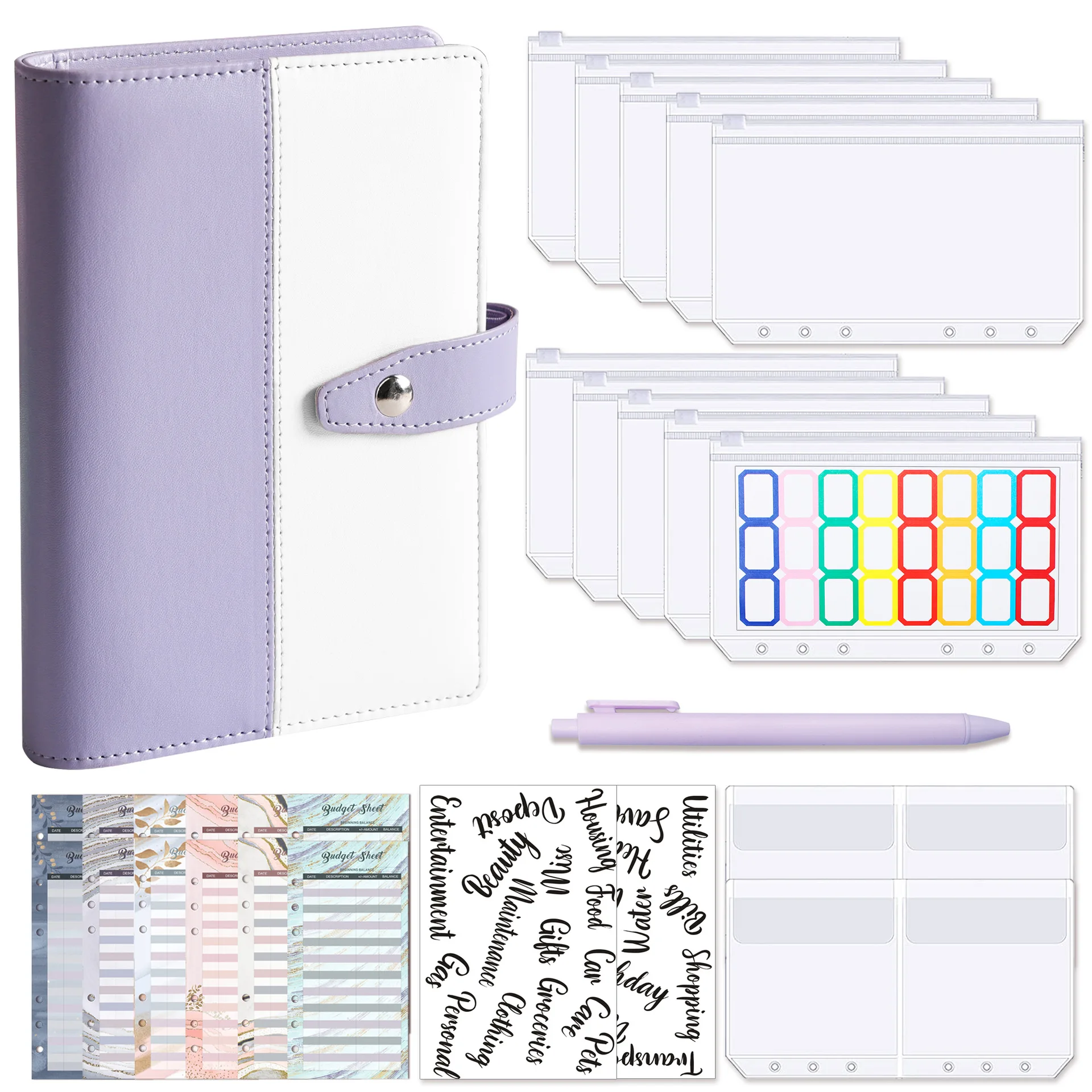 2023 New A6 Budget Binder Cash Envelopes for Money Saving Organizer with Zipper Pockets, Budget Sheets and Self-adhesive Labels