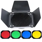 Godox BD-04 Barn Door + Honeycomb Grid + 4 Color Filter For Bowen Mounts Standard Reflector Photography Studio Flash Accessories
