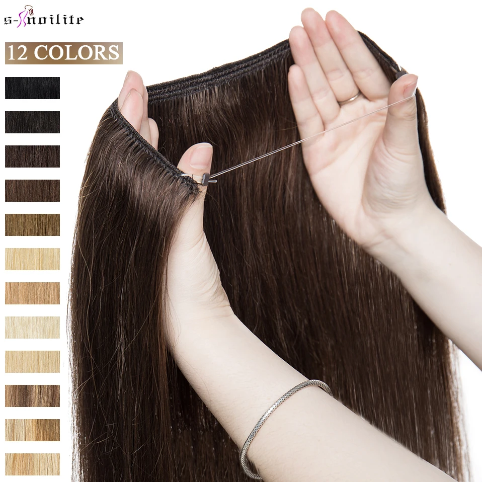 S-noilite-extensiones de cabello de 16-24 pulgadas, 60g-80g, alambre recto, 100% cabello humano, línea de pescado Invisible, cabello Natural