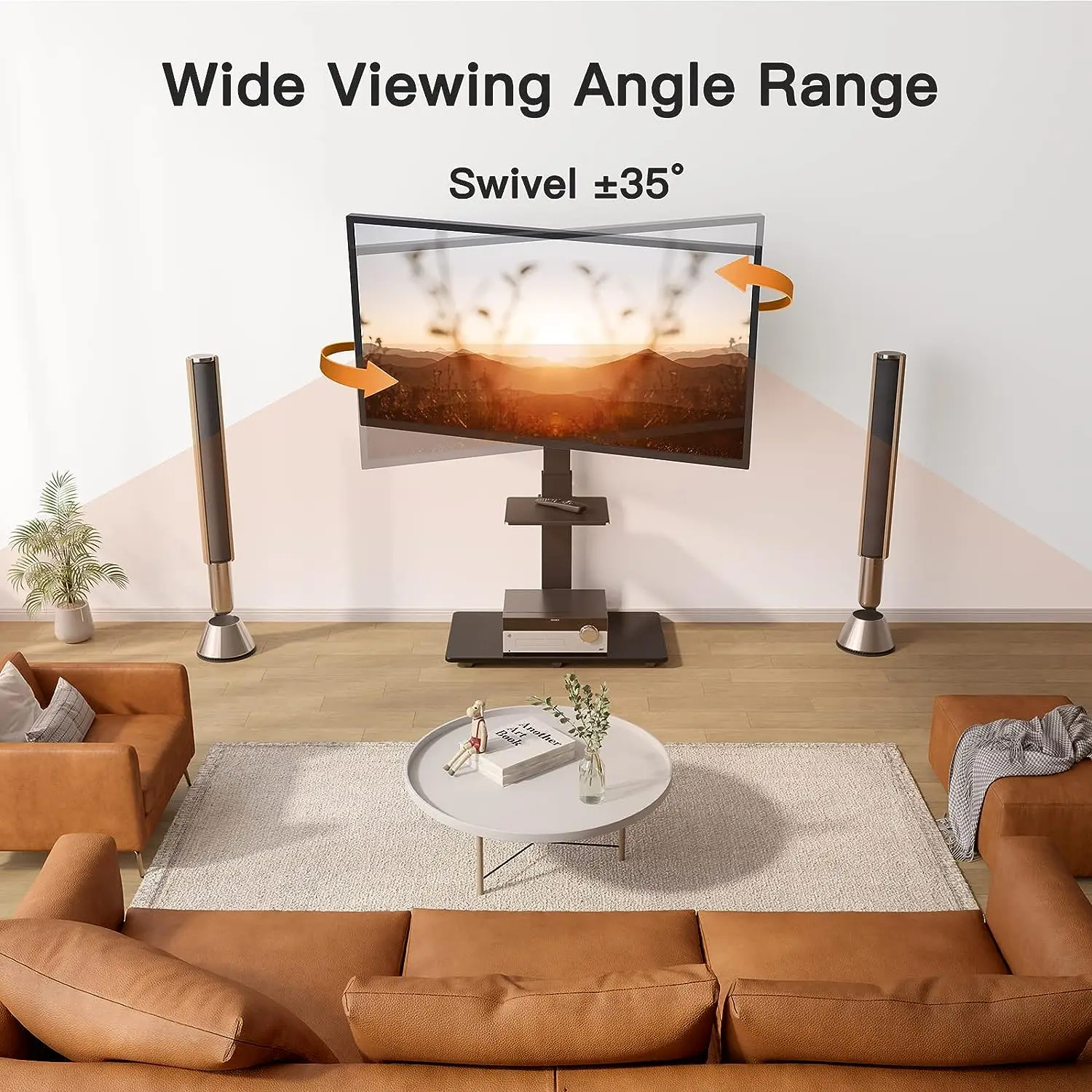 With Mount,height Adjustable Swivel Floor Tv Stand With Shelves For 32 37 43 50 55 60 65 70 75 Inch Lcd Led Tvs, F