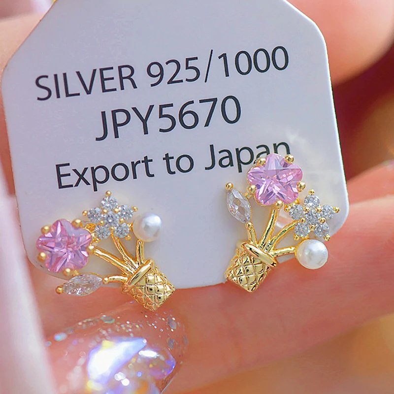 

Korean Sweet Gold Plated Stud Earrings Women French Light Luxury Colorful Rose Flower Earrings Party Christmas Jewelry Gift 2023