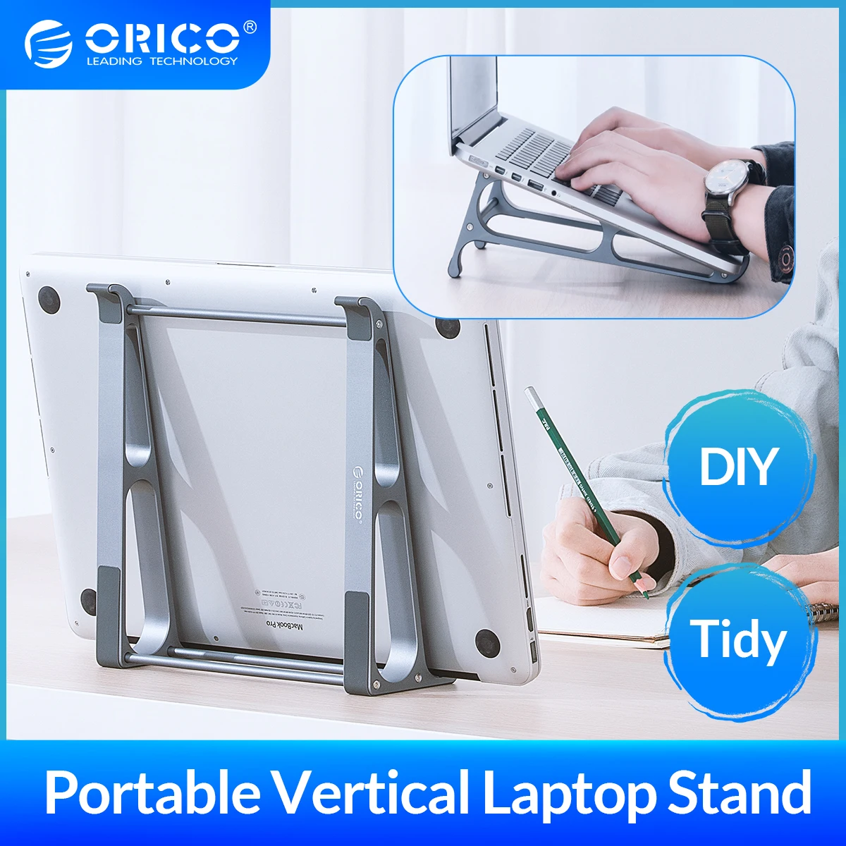 

ORICO 2 IN 1 Portable Vertical Laptop Stand Riser Portable Aluminium Detachable Computer Holder for 13-17 inch MacBook Notebook