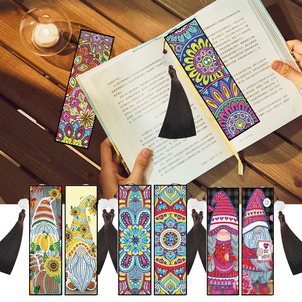 

2pcs DIY 5D Diamond Painting Bookmarks PU Diamond Special-shaped Drill Mosaic Embroidery Cross Stitch kit Gift Decoration