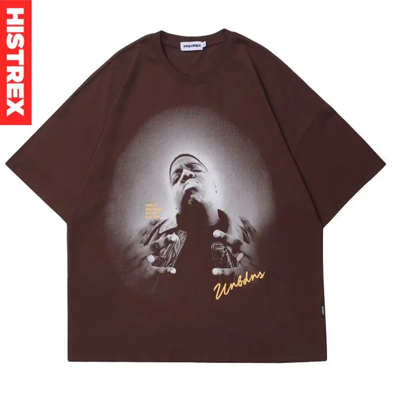 

HISTREX -Мужская футболка в стиле хип-хоп, толстая хлопковая футболка в стиле панк, уличная одежда с рисунком, винтажные футболки большого разме...