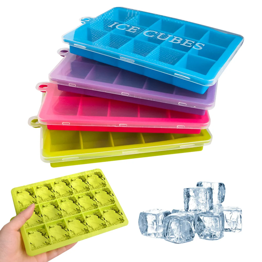 

Silicone Ice Cube Maker Trays with Lids for Freezer Icecream Cold Drinks Whiskey Cocktails Kitchen Tools Accessories Ice Mold