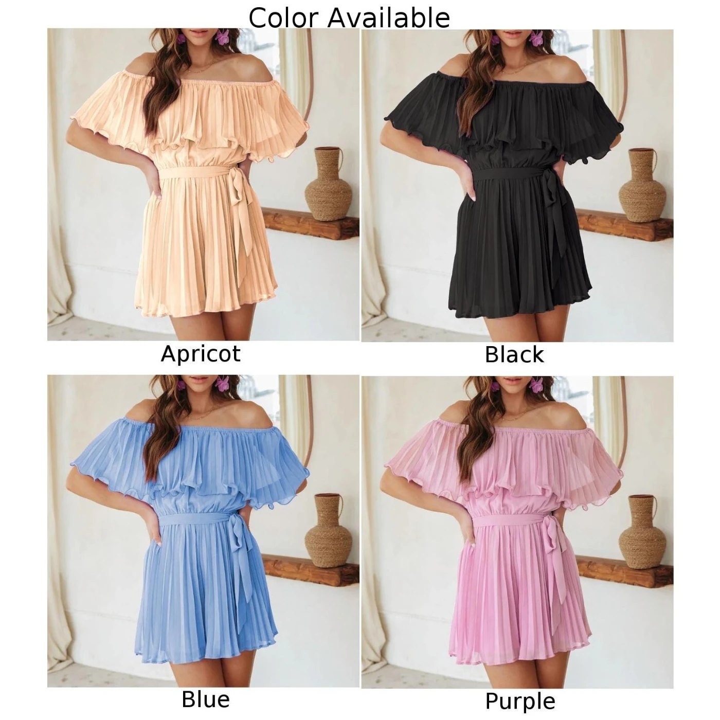 Women Off Shoulder Playsuits Slash Neck Rompers Pleated Dress Short Pants Office Ladies Jumpsuits 2023 Elegant Woman Costume