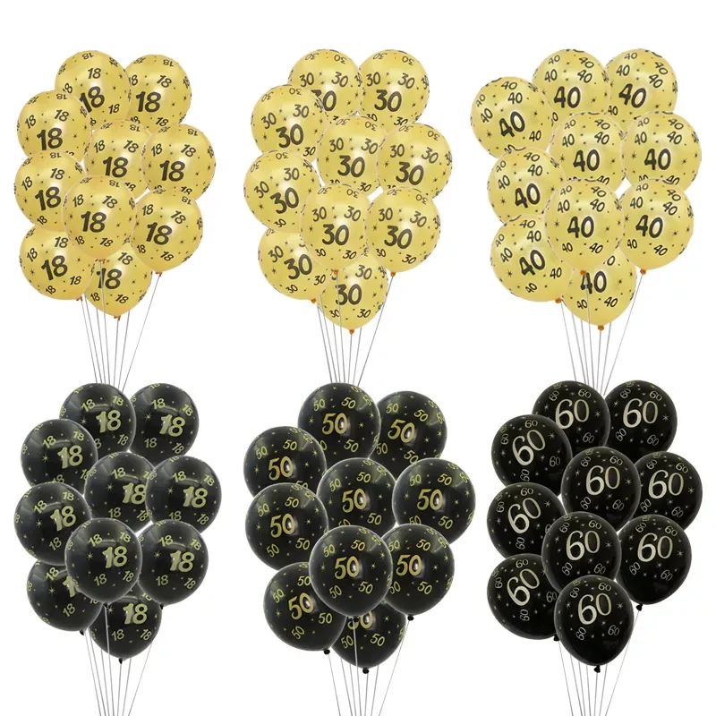 

Gold Black 18 30 40 50 60 Year Old Latex Balloons Happy Birthday Party Decor Anniversary Adult 30th 40th 50th 60th Supplie