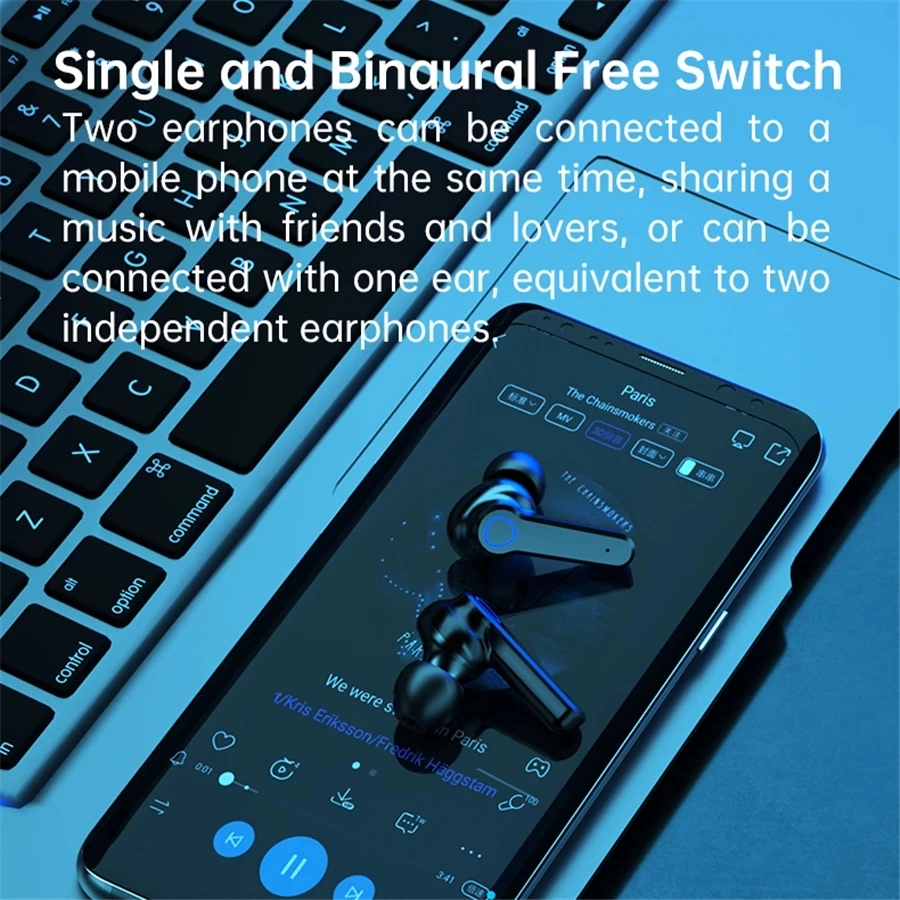 Фото Bluetooth-наушники M19, TWS, водонепроницаемые, с активным шумоподавлением №4