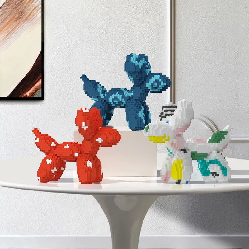 

DIY Balloon Dog Micro Building Blocks Colorful Art Assembly 3D Model Mini Brick Figure Toys for Office Decor Kids Gift No Paper