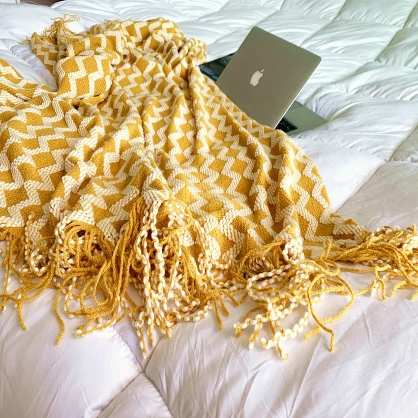 

Knitted Blanket Hotel Bedside Towel Blanket Napping Blanket Sofa Blanket Cover Blanket Wool Thorw for Home Living Room