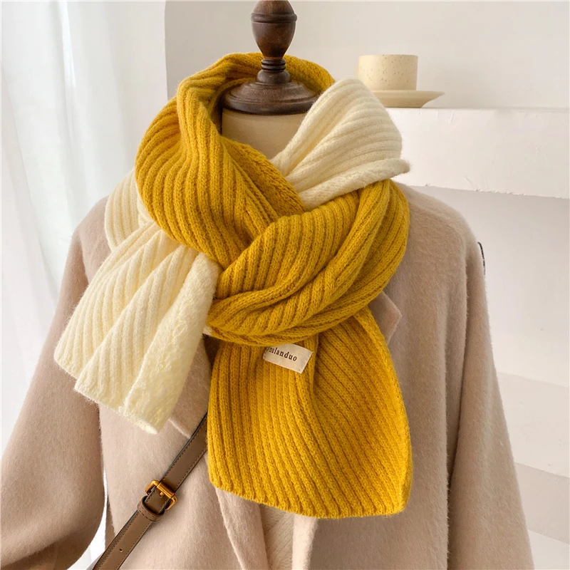 

Woolen Yarn Design Knitted Scarf for Women Solid Color Neck Wrap Warm Shawls Soft Winter Neckercheif Female Korean Style Bufanda
