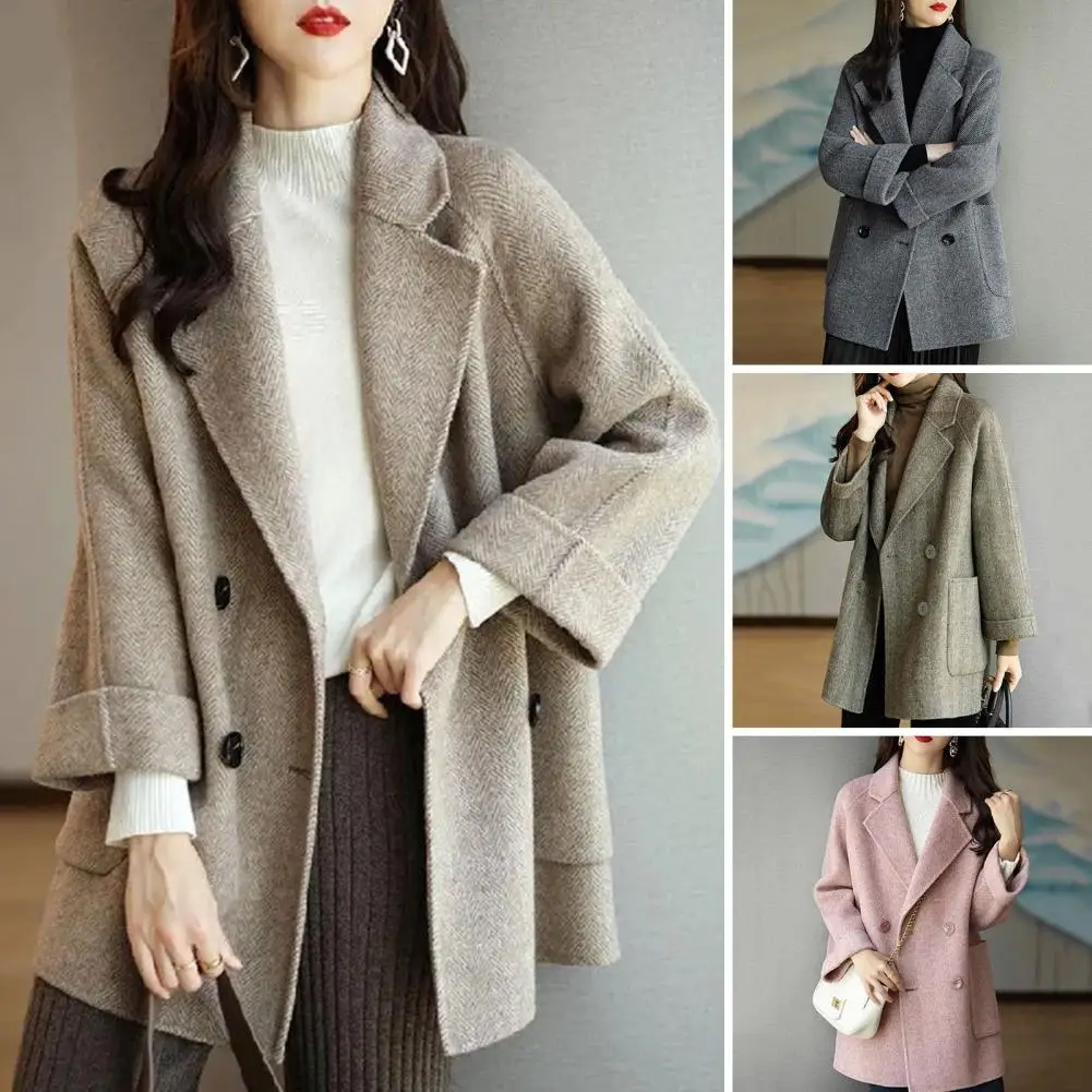 

Warm Comfortable Women Jacket Cardigan Coat Elegant Women's Mid-length Woolen Jacket Double or Single Breasted for Autumn/winter