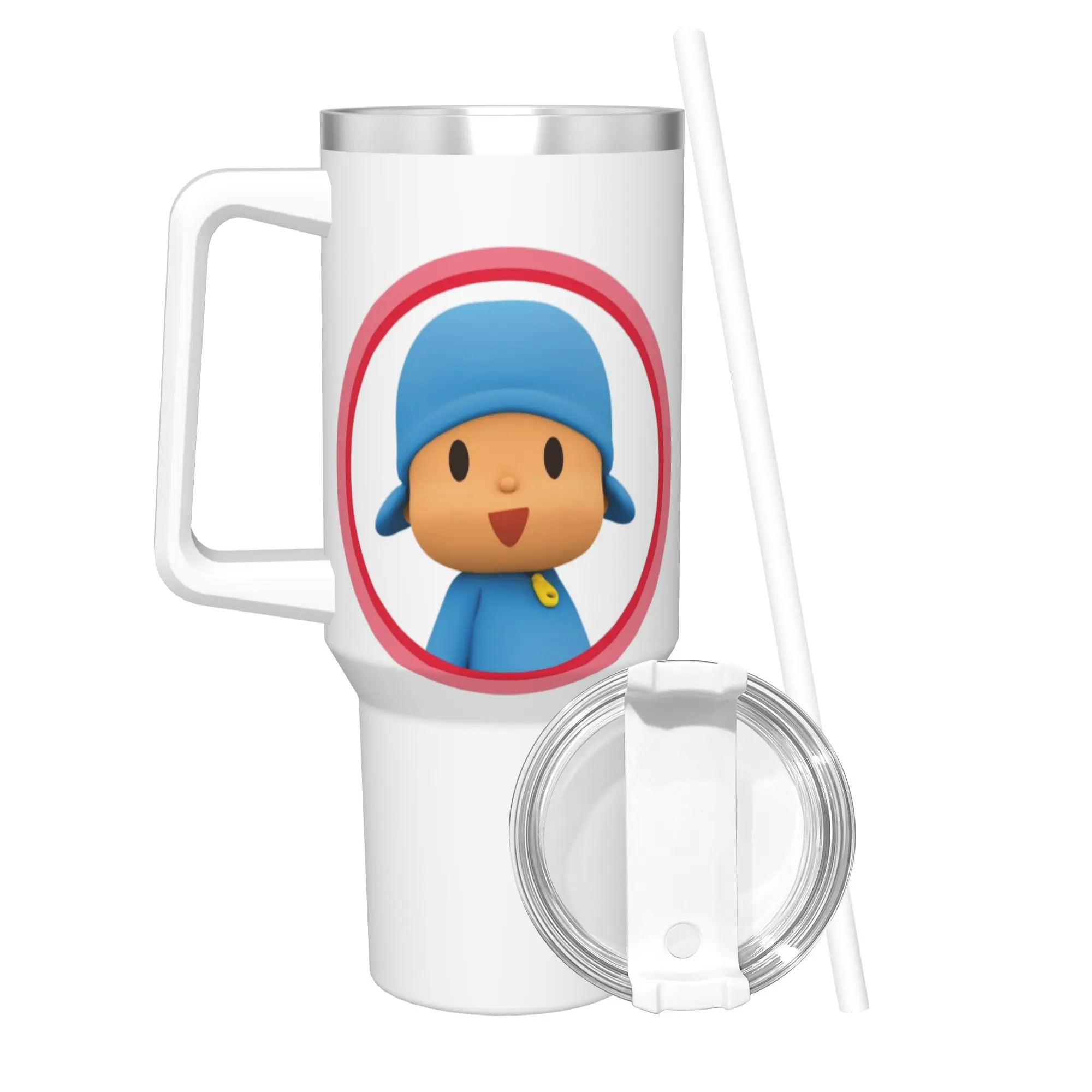Фото Термокружка из нержавеющей стали P-Pocoyo Elly Pato с испанским аниме-дизайном, для кофе, изолированная, для холодных напитков, автомобильная кружка, пляжная бутылка для воды №2