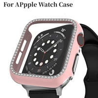 tempered filmdiamond for apple watch case 45mm 41mm 44mm 42mm 40mm 38mm 360%c2%b0 protective glass shell for iwatch 7 6 5 4 se cover