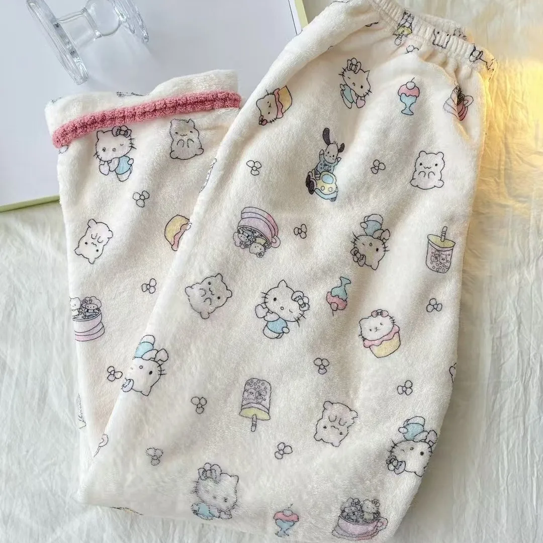 Новый пижамный комплект Sanrio Hello Kitty с принтом кораллового флиса зимний утепленный