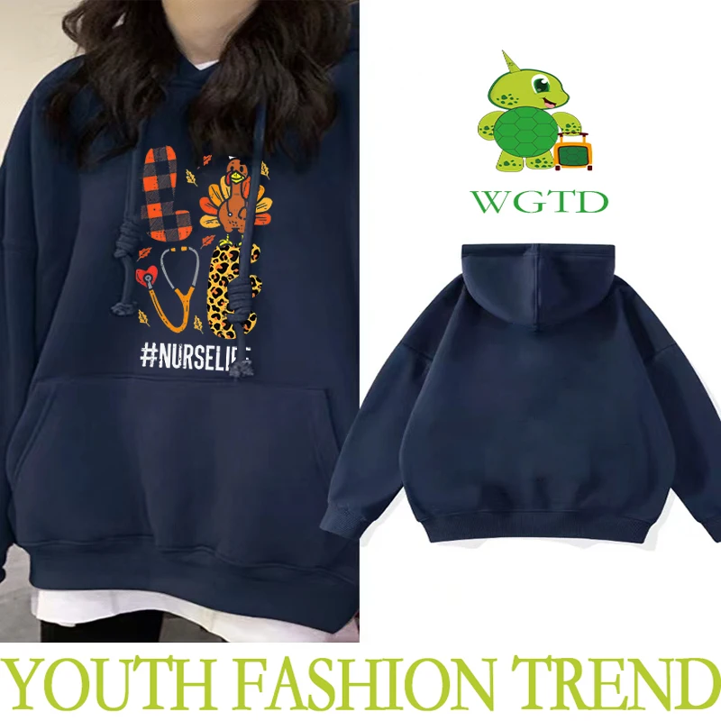 

NURSELIFE Print Unisex Hoodie Sweatshirt Autumn Winter Warm Simple Fashion Leisure Fleece LOVE Turkey Thanksgiving Pullover