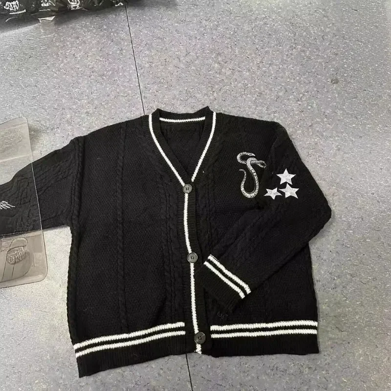 Модный повседневный винтажный кардиган с вышивкой и v-образным вырезом