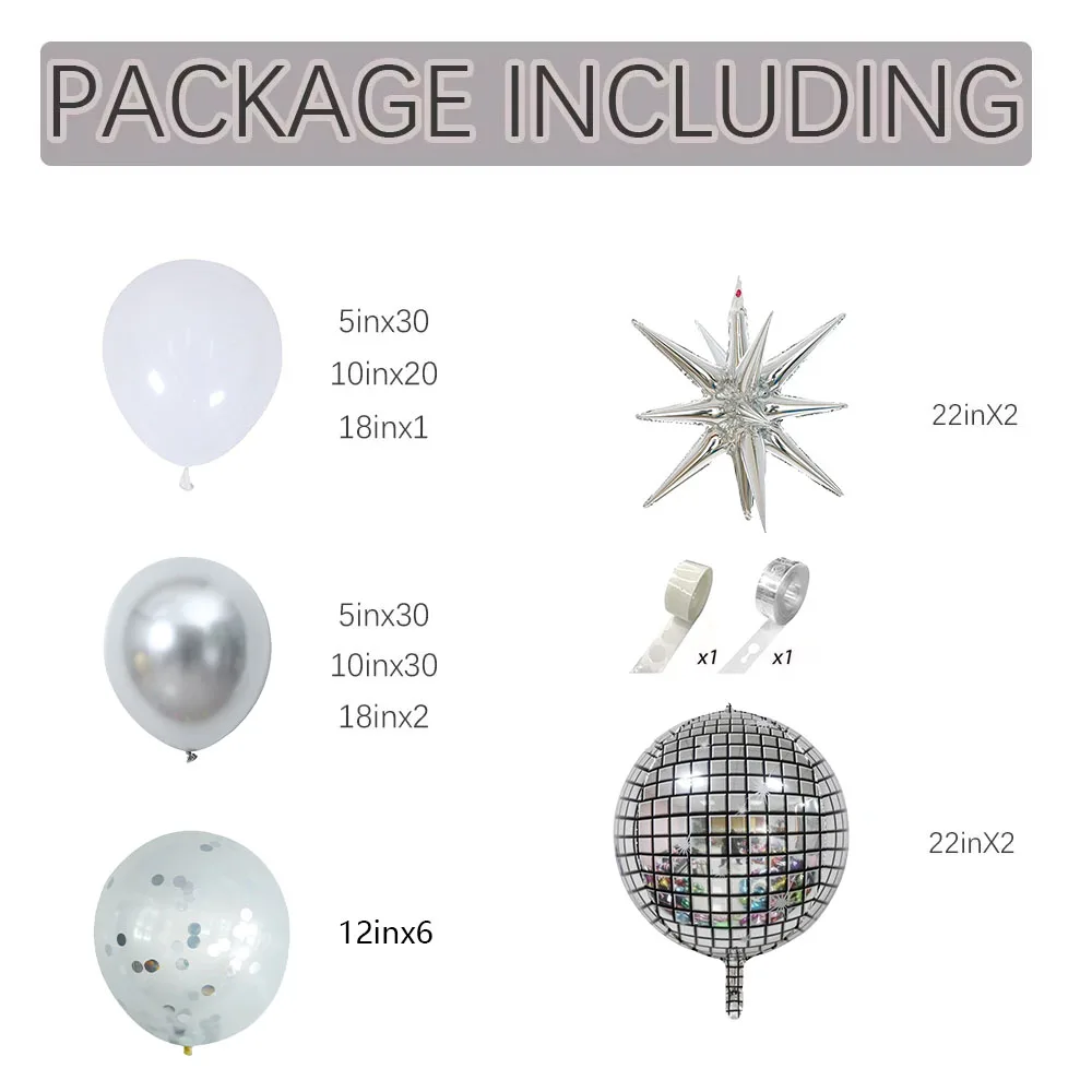 125 шт./компл. серебристо-белые воздушные шары с блестками гирлянда в виде