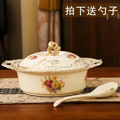 

Свадебное украшение, керамическая чаша для супа, противоожоговая двойная крышка, европейская креативная чаша для супа, большая емкость для супа