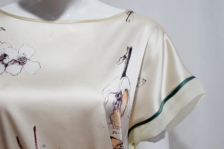 Heavy Silk Short Sleeved Nightdress Summer Mulberry Silk Pajamas Women's Loose Printed Dress Silk Home Clothes Women Nightgown