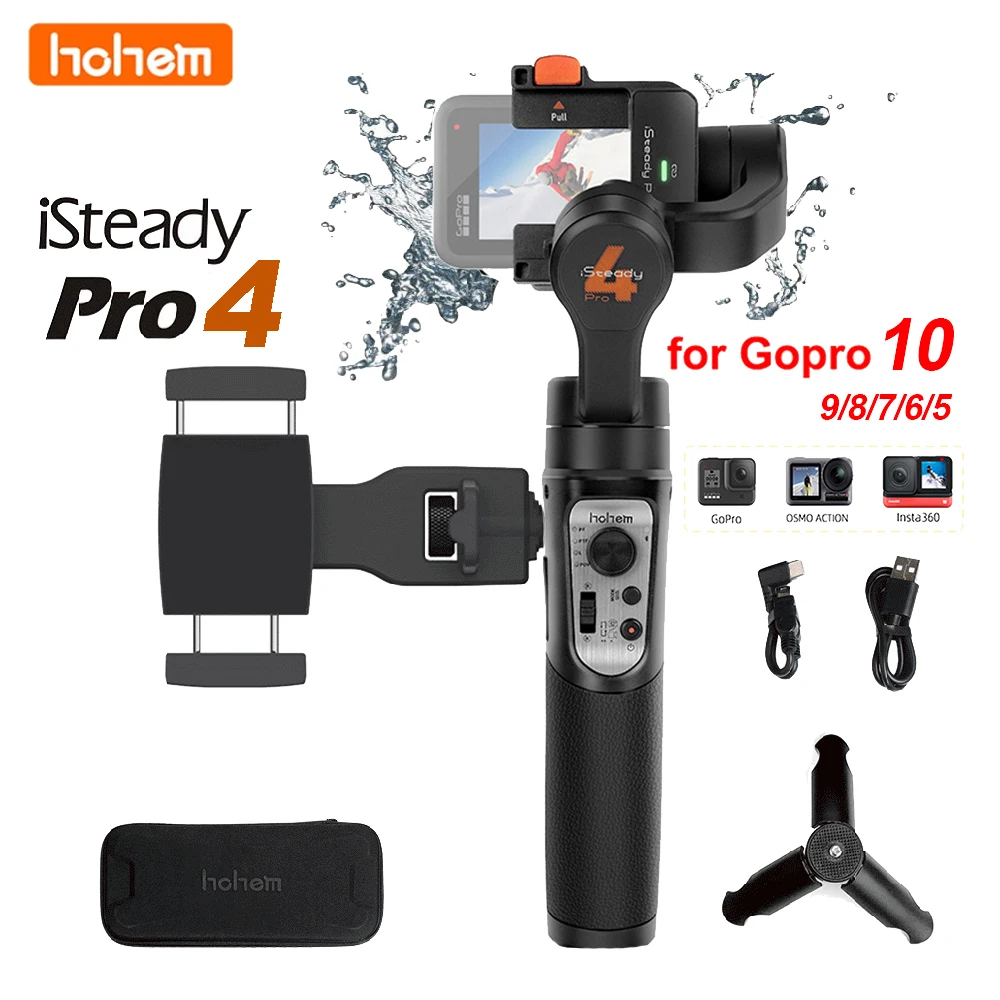 

Hohem iSteady Pro 4 Action Camera Gimbal 3-Axis Handheld stabilizer for GoPro 11/10/9/8/7 Insta360 One R DJI OSMO Action