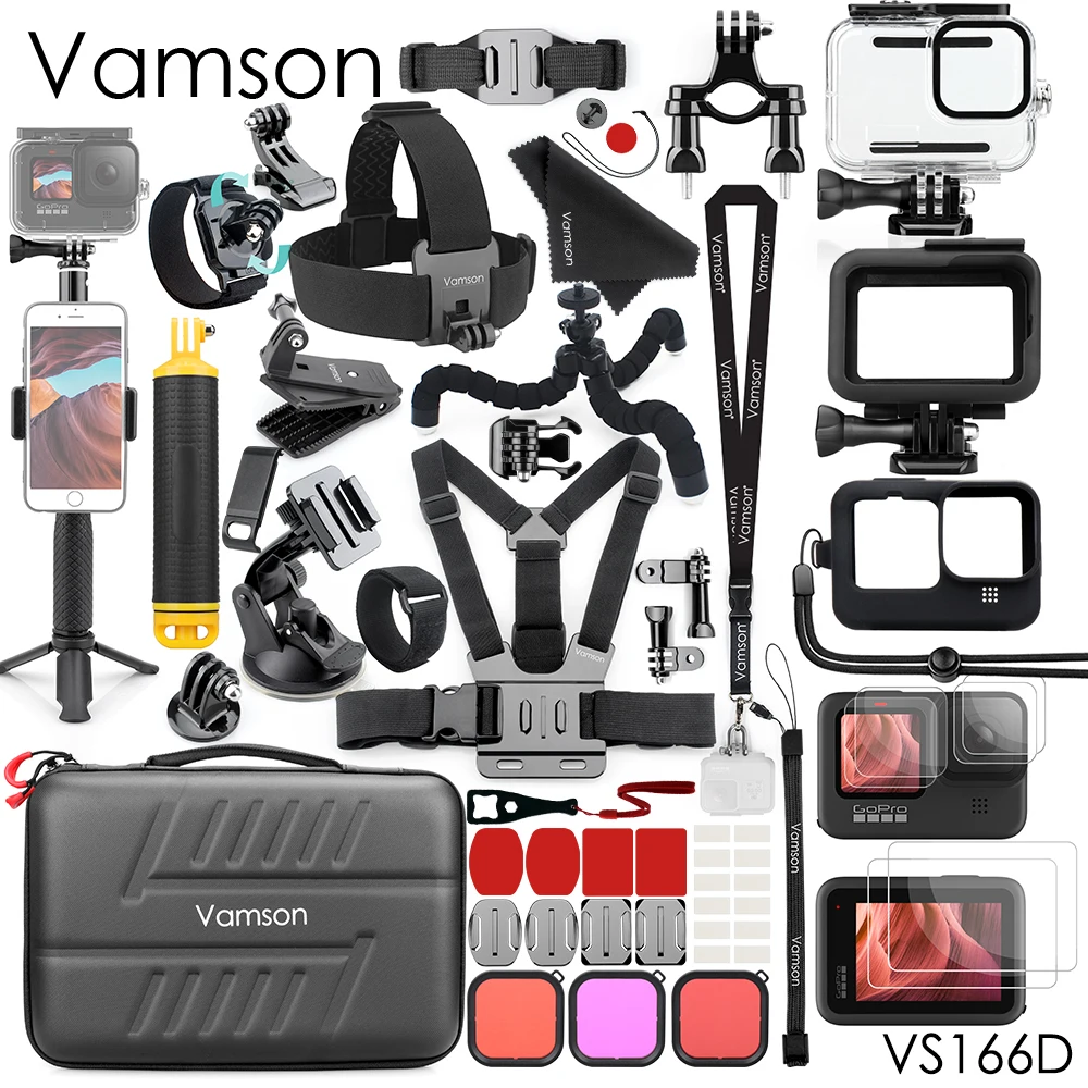 

Плавучая планка для штатива Vamson для Gopro 10 9, водонепроницаемый корпус, боковая крышка для Gopro Hero 10 9, черные аксессуары для спортивной камеры