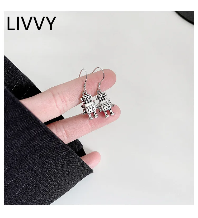 

LIVVY New Fashion Design Mechanic Small Robot Pendants Earrings For Women Couple Trendy Cute Jewelry Gift