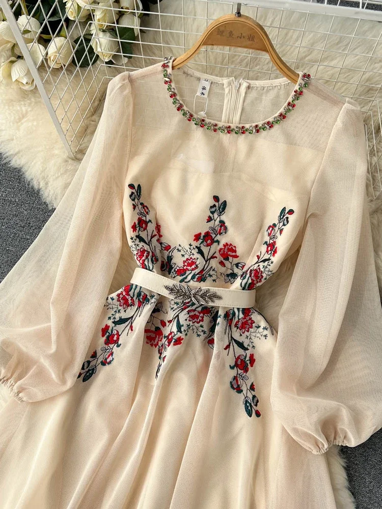 Женское винтажное длинное платье с круглым вырезом ТРАПЕЦИЕВИДНОЕ ПЛАТЬЕ С