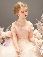 pink tulle layered dress for children girl birthday party princess dresses baby girl wedding party flower girl dress 2022