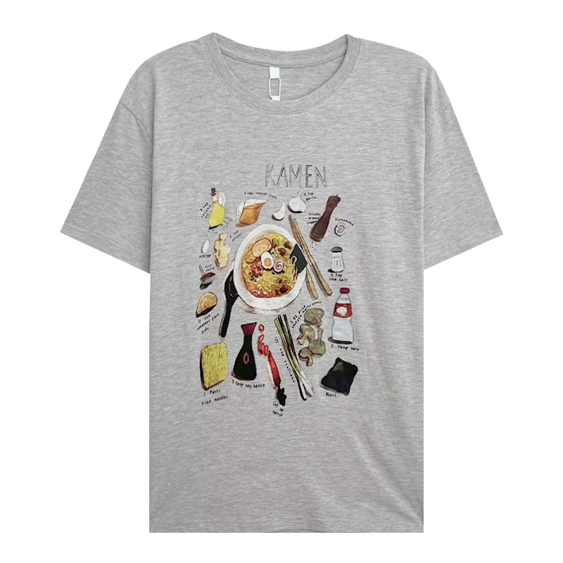 

Korean noodle printing cotton basic round neck all-match short-sleeved T-shirt