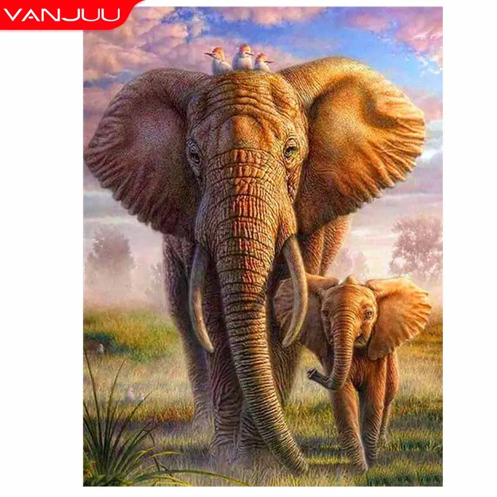 

5D DIY Diamond Painting Elephant Diamond Embroidery Round Animal Diamond Embroidery Mosaic Home Rhinestone Ornaments