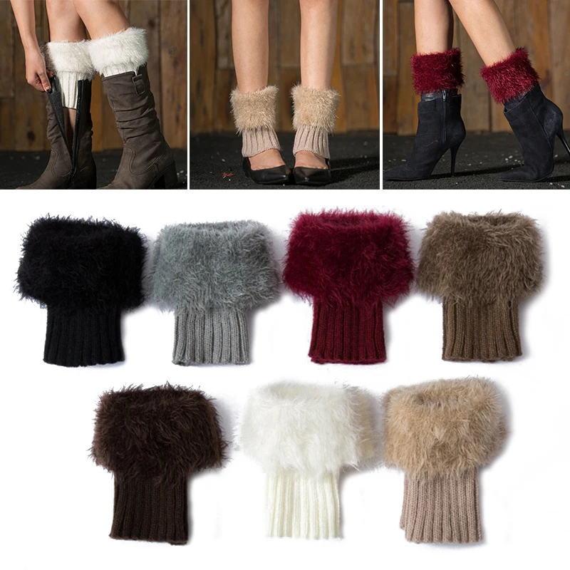 

Womens Knee Warmer Knitted Boot Cuffs Thicken Furry Plush Socks Case Faux Fur Leg Warmers Cover Fashion Crochet Warm Winter