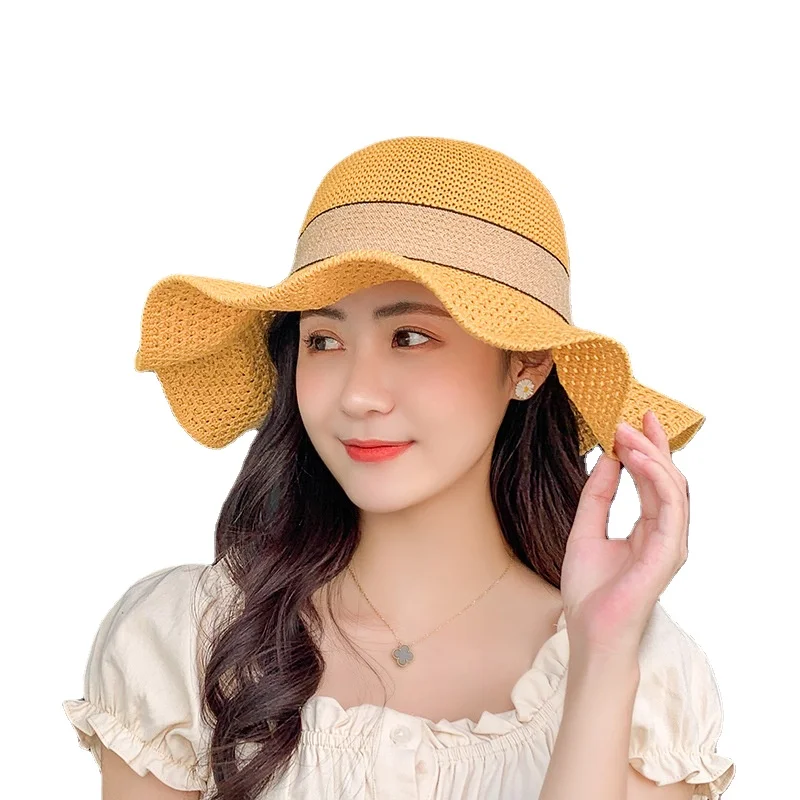Шляпа женская Соломенная складывающаяся солнцезащитный козырек крутая пляжная