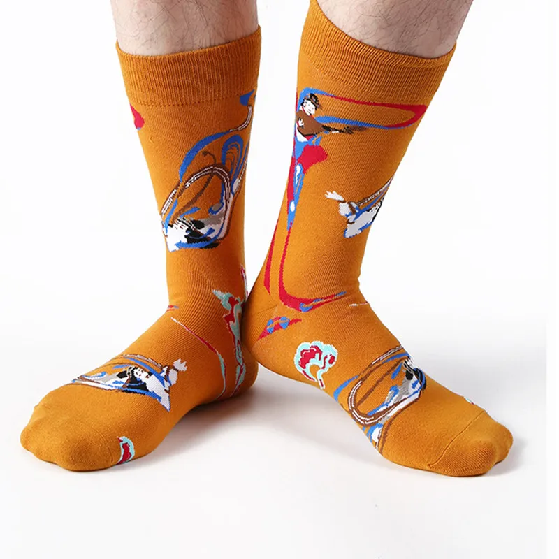 Fashion Men Cotton Socks Original Design Chinese Style Trendy Socks Spring and Autumn Cotton Sock for Men Women Skateboard Sock