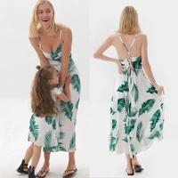 family set leaf print mother daughter matching dresses tank mommy and me clothes fashion woman girls long dress outfits 2022