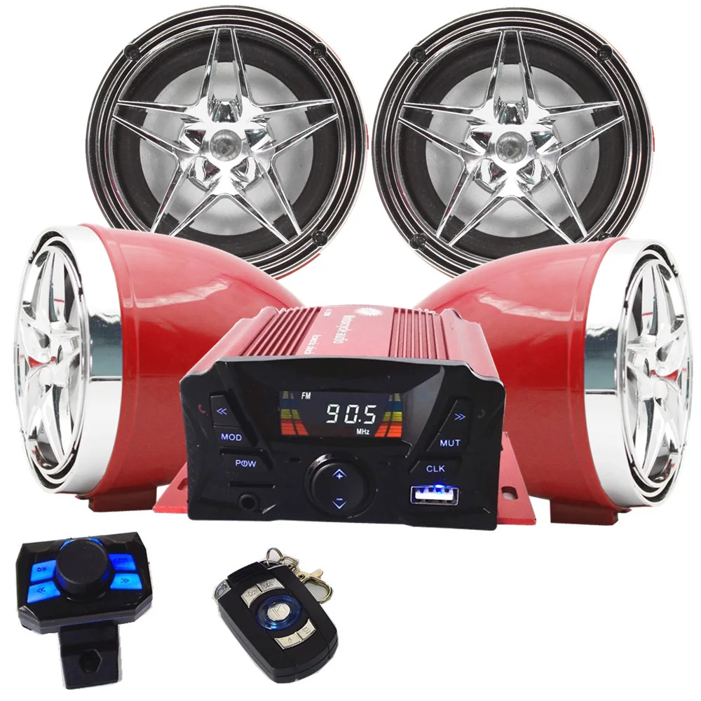 12V 4 Channel UTV ATV Golf Cart Motorcycle Weatherproof Bluetooth Speakers MP3 Music Player Sound Audio Stereo Amplifier System